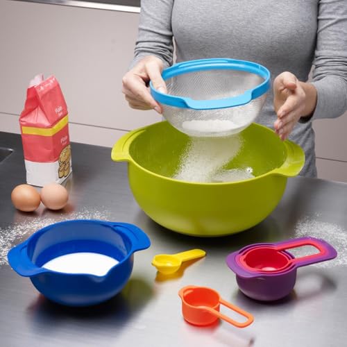 Joseph Joseph Nest 9 Plus, 9 Piece Compact Food Preparation Set with Mixing Bowls, Measuring cups, Sieve and Colander, MultiColor - color: Multicolour, style: Plastic