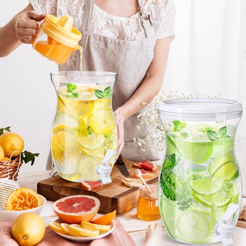 Havawish 2 Pcs 1 Gallon Plastic Beverage Dispenser with Spigot Clear Summer Kitchen Fridge Drink Dispenser for Parties Lemonade Juice Tea Beer Cold Water(White,Gourd) - color: White, style: Gourd