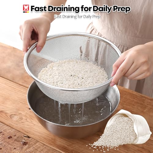 WAGENSTEIGER Stainless Steel Mixing Bowl and 3-Legged Colander Set, Multipurpose Kitchen Basket with Fine Mesh Colander, Salad Mixing Bowl with Strainer, Rinsing Vegetables & Fruits (24cm / 9.45") - size: 9.45 inches