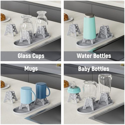 NiHome Silicone Water Bottle Drying Racks Set of 3 with Drip Tray,Cheese Style for Faster Drying,Bottle Dryer Racks Fit for Stanley YETI Cups Owala Sports Bottle Baby Bottle Thermoses Mugs - color: Gray