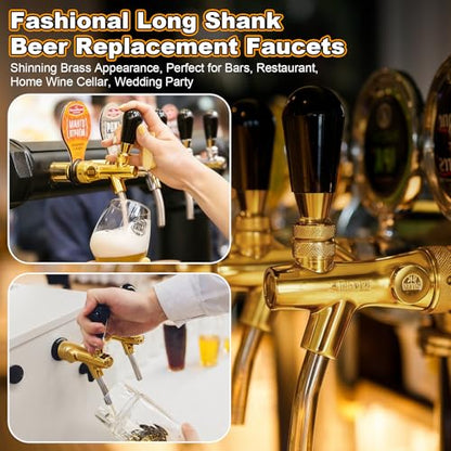 Beer Tap Faucet 4'' Long Beer Tap Shank, Brass Beer Faucet Stainless Steel Core Draft Beer Dispenser Beer Keg Tap Bar Tap 5/16'' Barb G5/8 Thread with Flow Valve for Kegerator, Freezer, Fridge, Wall