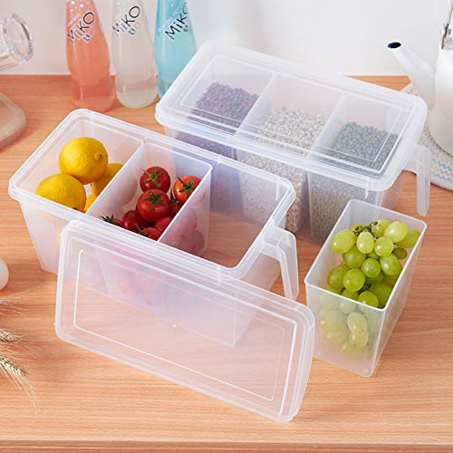 2 Pack Plastic Divided Veggie Storage Containers with Lids and Handles for Fridge Storage Organizer Boxes for Refrigerator Produce Beans Fruits Organzation - style: 2Pack with 6 dividers