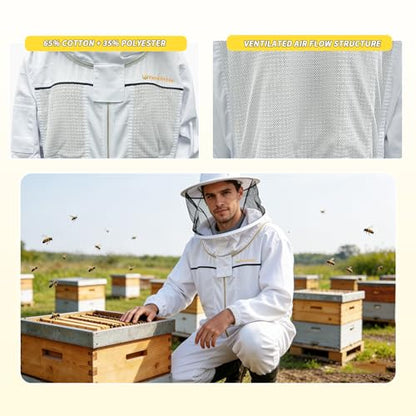 Professional 3 Layer Ventilated Beekeeping Suit Detachable Veil Magnetic Tool Clip Gloves for All Beekeepers - size: X-Large