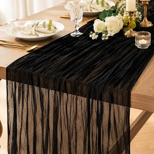 Black Cheesecloth Table Runner 120 Inch 10FT Cheese Cloth Runners 1 Pack for Baby Shower, Banquet, Theme Party, Football Theme - color: Black