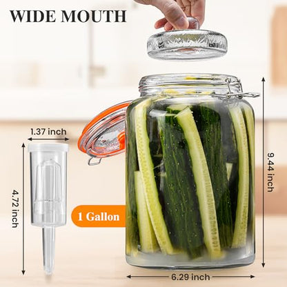 1 Gallon Glass Fermenting Jar with Airlock, Single Pack | Wide Mouth Fits Your Whole Hand For Easy Packing And Cleaning - size: 1 Gallon