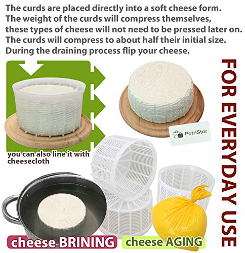 PetriStor 3pcs Soft Cheese Mold for Cheese Making 1.25QT - Medium Cheese Mold - Homemade Cheese Making Supplies - Cream Cheese Form Mold - Molde Para Queso Fresco Casero - Cheese Making Basket