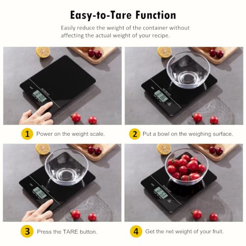 Digital Food Scale Kitchen Scales Grams and Ounces for Weight Loss Baking Cooking of NUTRI FIT, Max 11lb 1g Increment, Ultra-Thin Size and Hang to Wall - color: Tempered Glass-Black