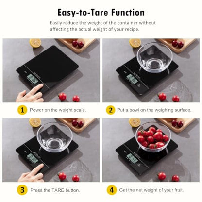 Digital Food Scale Kitchen Scales Grams and Ounces for Weight Loss Baking Cooking of NUTRI FIT, Max 11lb 1g Increment, Ultra-Thin Size and Hang to Wall - color: Tempered Glass-Black
