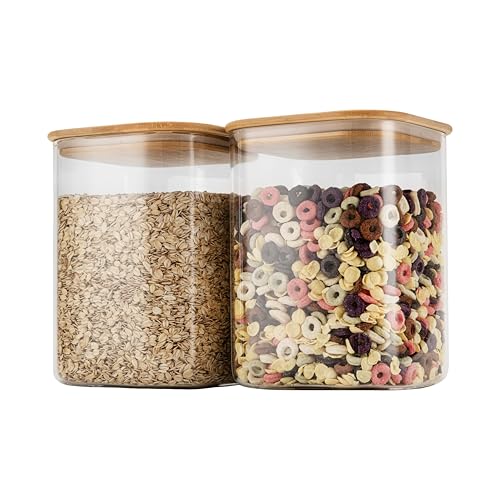 D2scrma 115oz Airtight Glass Square Storage Canister with Bamboo Lid Set of 2(3400ml*2) Large Storage Container Gallon Glass Jars, for Sugar, Flour, and Coffee bean (with Black Lable) - size: 115oz*2