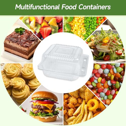 Dealusy 100 Pack Extra Heavy Duty Clear Slice Cake Carriers, Plastic Food Storage Containers, Premium Disposable Takeout Containers with Lids, To Go Boxes for Hamburger, Cake, Dessert, Salad, Sandwich