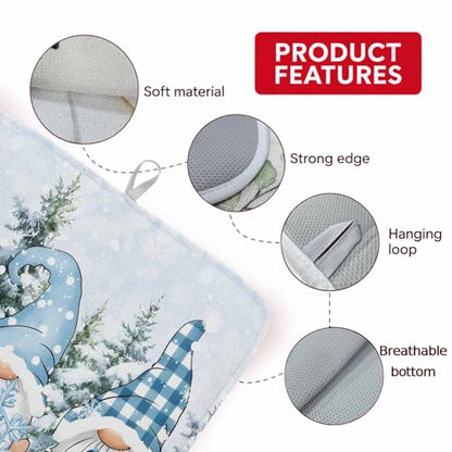 Blue Gnomes Christmas Dish Drying Mat for Kitchen Counter, Microfiber Dishes Drainer Mat Rack Pad, Xmas Tree Snowflake Gifts Absorbent Dish Bottle Drying Mats, 16''x18'', 2 Pack - size: 2PCS-16x18in