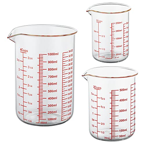 High Borosilicate Glass Measuring Cup Set-V-Shaped Spout，Includes 250ml(8OZ), 500ml(16OZ), and 1000ml(32OZ) Glass Measuring Beaker for Kitchen or Restaurant, Easy to Read - size: 250ml/500ml/1000ml Measuring Cup Set