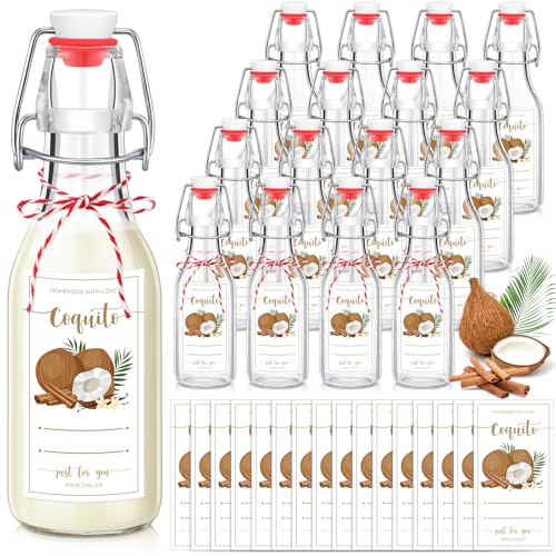 Havawish 16 Pcs Merry Christmas 8 oz Coquito Swing Top Glass Bottles with Airtight Cap Lids Labels Clear Flip Top Bottles with Stoppers for Homemade Christmas Home Brewing Beer Beverages(Coconut) - style: Coconut