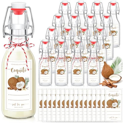Havawish 16 Pcs Merry Christmas 8 oz Coquito Swing Top Glass Bottles with Airtight Cap Lids Labels Clear Flip Top Bottles with Stoppers for Homemade Christmas Home Brewing Beer Beverages(Coconut) - style: Coconut