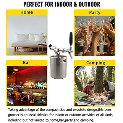 Mini Stainless Steel Beer Keg,Portable Home Dispenser System to Keep Fresh for Home Kitchen Brewing Beer,Keeps Carbonation for Craft Beer Draft and Homebrew,2 liters