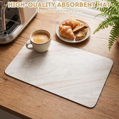 LemonRoad Dish Drying Mat for Kitchen Counter, 12"x20" Absorbent Coffee Bar Mat with Marble Texture Design, Fast-dry Diatomite Drainer Drying Mats with Non-slip Backing for Kitchen Sink Countertop - style: Marble Pattern
