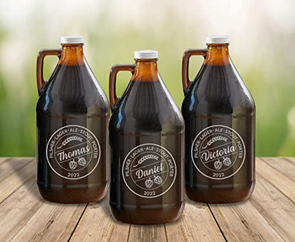 TEEAMORE Amber Growler 64 oz Personalized Beer Growler Amber Glass Growlers Custom Handled Jugs Glass Growlers for Beer - color: Design-02