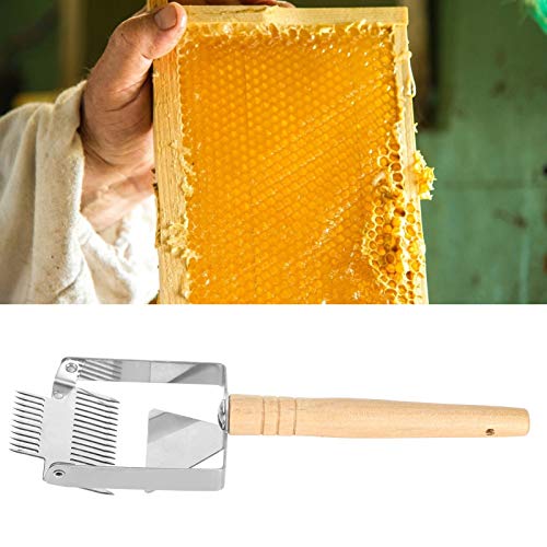 Honey Cutting Knife, Large Honey Uncapping Fork Double Head Uncapping Fork Stainless Steel Honeycomb Honey Scraper with Wooden Handle Beekeeper Equipment Tool
