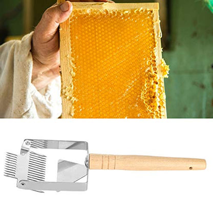 Honey Cutting Knife, Large Honey Uncapping Fork Double Head Uncapping Fork Stainless Steel Honeycomb Honey Scraper with Wooden Handle Beekeeper Equipment Tool