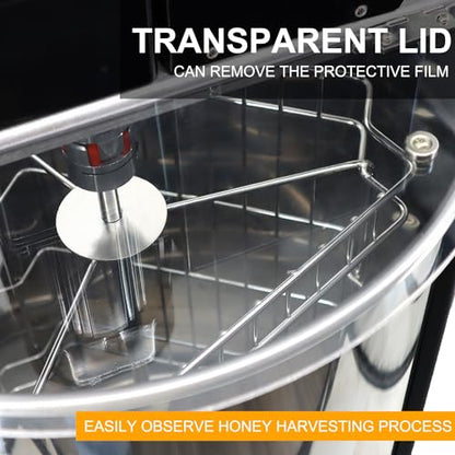 Honey Lake 3 Frame Manual Honey Extractor, Stainless Steel Honeycomb Drum Spinner with Transparent Lid, Beekeeping Equipment for Honey Extraction with Height Adjustable Stand - size: 3 Frame Rack