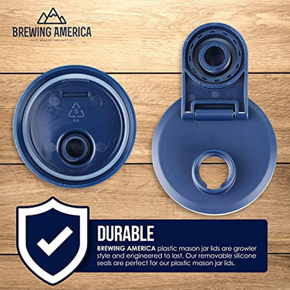 Mason Jar Lids Wide Mouth Plastic 4 pack-USA Made-Flip Cap Screw Top Pour Spout Drink Hole - Leak-proof for Kerr and Ball Canning Jars - Airtight for Drinks to Go and Controlled Pouring - Blue - color: Old Glory Blue