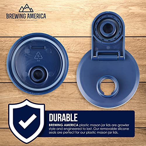 Mason Jar Lids Wide Mouth Plastic 4 pack-USA Made-Flip Cap Screw Top Pour Spout Drink Hole - Leak-proof for Kerr and Ball Canning Jars - Airtight for Drinks to Go and Controlled Pouring - Blue - color: Old Glory Blue