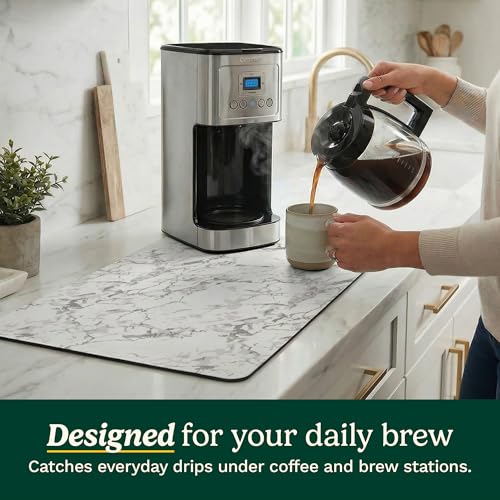 Cuisinart Coffee Mat for Countertop (2 Pack)–Quick-Dry Absorbent Coffee Bar Mat for Espresso Machines & Brew Stations, Also Use as a Dish Drying Mat on Kitchen Counter, Non-Slip, Easy Care, 15” x 20” - color: White Marble