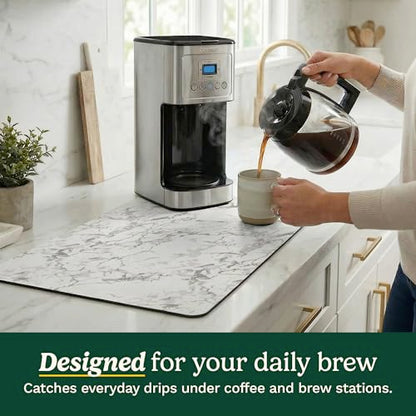 Cuisinart Coffee Mat for Countertop (2 Pack)–Quick-Dry Absorbent Coffee Bar Mat for Espresso Machines & Brew Stations, Also Use as a Dish Drying Mat on Kitchen Counter, Non-Slip, Easy Care, 15” x 20” - color: White Marble