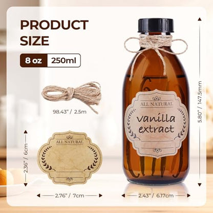 24 Pack 8 OZ Amber Glass Bottles with Lids, Leakproof Glass Bottles for Vanilla extract, Shampoo, Tinctures, Essential Oils, Homemade Hot Sauce, Syrup, Boston Round Brown Bottle - color: Amber