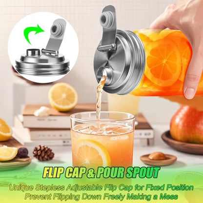 Palksky Mason Jar Pour Spout Lid Stainless Steel, Wide Mouth Pour Spout Flip Cap Lids for Mason Jars, anticracking Leak Proof Seal Cover Airtight for Drinking Salad Dressing & Food Storing(2PCS) - style: Wide Mouth Stainless Steel Lid 2 PCS