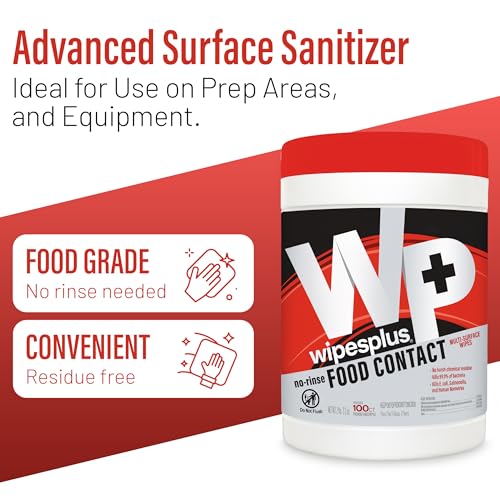 WIPESPLUS Cleaning Wipes All Purpose Food Contact - No Rinse, No Residue, Quick Dry Formula, Disinfecting Wipes For Restaurants, Foodservice, Schools - Canister, 100 Count - size: 100 Count (Pack of 1)