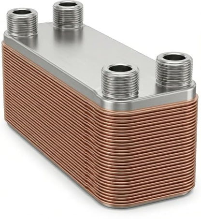 50 Plate Brazed Heat Exchanger – 3/4" MPT – 316L Stainless Steel Water to Water Heat Exchanger for Radiant Floor Heating, Outdoor Wood Furnaces, Wort Chilling, Oil Cooling - size: 3"x8"-50 plates