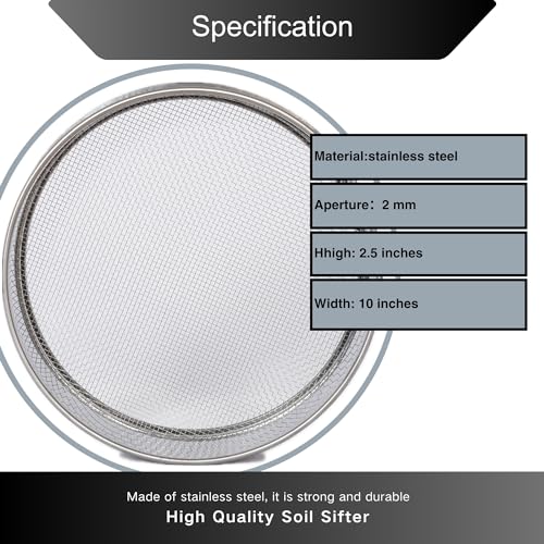 Garden Soil Sifter -10" Sifting Pan-Sieve for Sand Rocks Dirt Compost (1/12”Mesh Screen) - size: 1/12”Mesh screen