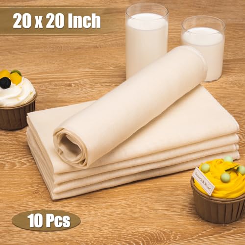 Amrules Cheese Cloths for Straining, 10PCS 20x20 Inch Grade 100 Cheese Cloth, Reusable Washable Unbleached Pure Cotton Cheesecloth for Cooking and Cheese Making with Hemmed Edge - size: 20x20 Inch - 10 PC