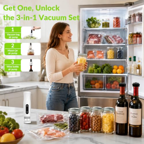 Mason Jar Vacuum Sealer Kit with 2 Sealers, 20 Reusable Lids (Wide & Regular Mouth), Wine Vacuum Stopper & Opener, Food Storage System for Meal Prep, Pantry, Without Mason Jar - size: Mason Jar Vacuum Sealer Kit