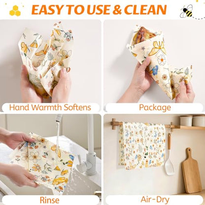 9 Pack Beeswax Wraps for Food – Reusable Beeswax Bread Bag & Sandwich Wrap | Organic & Eco-Friendly,Sustainable Bees Paper,Retain Freshness,Perfect Alternative to Aluminum Foil Sourdough Storage - color: 9 Pack（Flower）