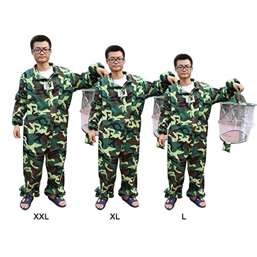 Bee Jacket,Professional Soft Beekeeping,Beekeeping Veil Protective Equipment,Full Keeper Suit with Beekeeper Hat for Men Women (Camouflage Green XL) - color: Camouflage Green Xl