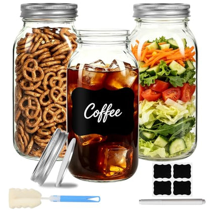64 oz Wide Mouth Mason Jars with lids, 3 Pack Half Gallon Canning Jars | Large Glass Canning Jars for Suntea, Pickling, Storage, Sourdough, Fermentation, Salad, Meal Prep & DIY, Food Pantry Storage - color: Clear-64oz-3