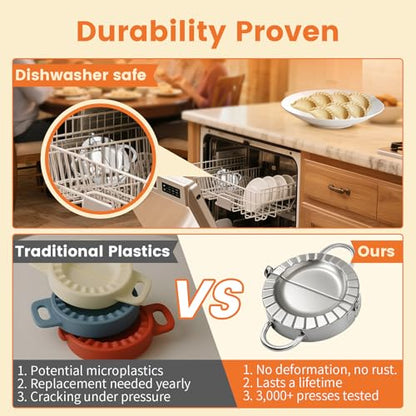 3-in-1 Stainless Steel Dumpling Maker Set - 3 Sizes with Cutters & Scoop | 3", 3.4", 3.8" sizes. Dishwasher-safe. Non-stick, no rust. Asian, empanada, pierogi. - size: small