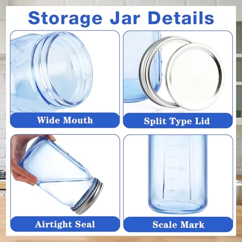 CARBLIN 2 Pack Mason Jars 32 oz, Blue Wide Mouth Canning Jars with Airtight Lids, Glass Pint Jars with Bands Labels Brush, Large Storage Quart Jars for Jam Fermenting Preserving - color: Blue