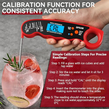 QPEUIM Meat Thermometer Digital Instant Read Thermometer Waterproof Food Thermometer with Backlight & Calibration for Grill and Cooking Turkey BBQ - color: Red 01