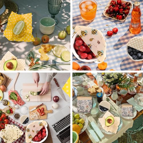 Reusable Beeswax Food Wraps - 6 Pack (3S,2M,1L) Bread Sandwich Wrapper Bowl Covers Food Storage | Organic, Zero Waste, Plastic and Silicone Free, Alternative to Aluminum Foil & Plastic Wrap - color: 6 Pack - Golden Meadow