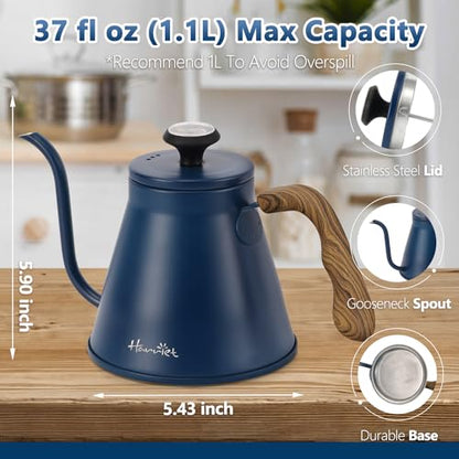 Harriet Gooseneck Kettle with Thermometer for Pour Over Coffee and Tea, 37 fl oz, Stainless Steel, Durable 3-Layer Base, Ideal Spout for Precision Pouring, Compatible with all Stove Tops, Blue - color: Cobalt Blue