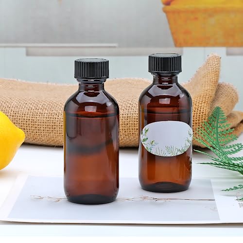 Maredash 2 oz Amber Glass Bottles, Small Boston Round Glass Bottles (80 Pack) with Leak-proof Caps, Refillable Container for Homemade Extract, Essential Oils, Herbal Medicine and More