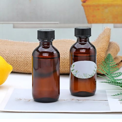 Maredash 2 oz Amber Glass Bottles, Small Boston Round Glass Bottles (80 Pack) with Leak-proof Caps, Refillable Container for Homemade Extract, Essential Oils, Herbal Medicine and More