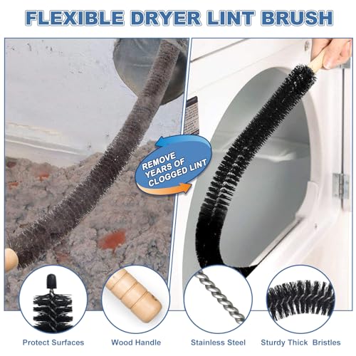 PetOde 2 Pieces Dryer Vent Cleaner Kit Compatible with Most Vacuum Cleaner, Dryer Lint Brush and Vacuum Hose Attachment, Quickly Lint Remover, Black - color: Black