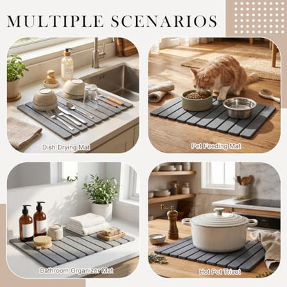 Large Stone Coffee Mat for Countertop, 24" x 15" Diatomaceous Earth Coffee Dish Drying Mats with Non-Slip Rubber Base, Super Absorbent Quick Drying Mat for Kitchen Espresso Machine