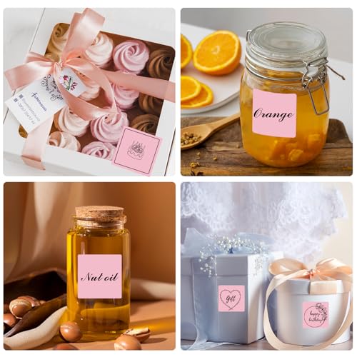 Square Thermal Labels Stickers 3"x3", Pink Square Direct Thermal Labels Stickers, Perforation Line Design- 300 Sheets - color: Pink-1, size: Square 2'' X 2''