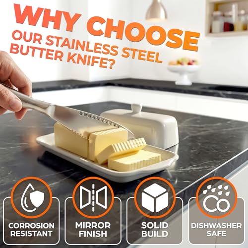 DIMROM 3 in 1 Butter Knife for Hard Butter Set of 2 with Micro-Grater Blade | 2 Pcs Cold Butter Knife Spreader with Holes in Blade, Stainless Steel Body, Dishwasher Safe, Spreads Soft Cheese and Jam