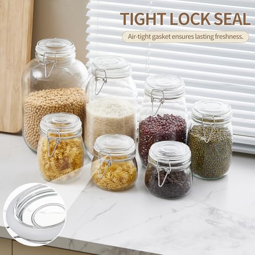 1 Gallon Glass Food Storage Jars with Airtight Lids, Set of 1 – Clear Preserving Seal Wire Clip Fastening Canisters for Kitchen Canning, Flour, Cereal, Pasta, Sugar, Beans, Pickling Jars (1gallon*1) - size: 1gallon*1
